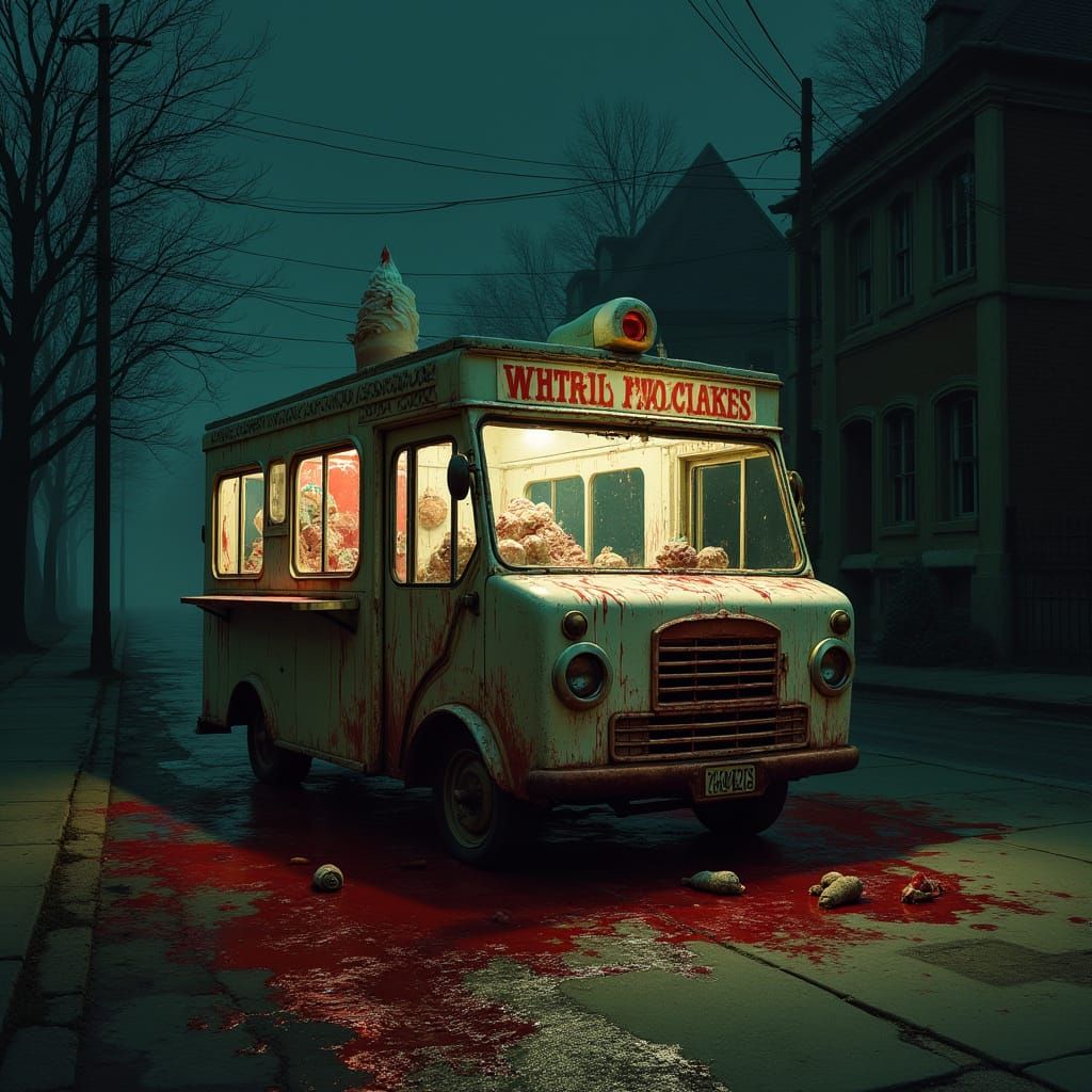 Retro Ice Cream Van Murder Scene at Night
