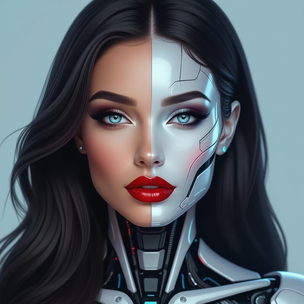 Dual Portrait: Woman and Robot in Harmony
