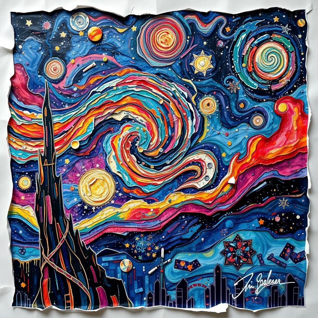 Magical Galaxy Simulation in Naive Art Style