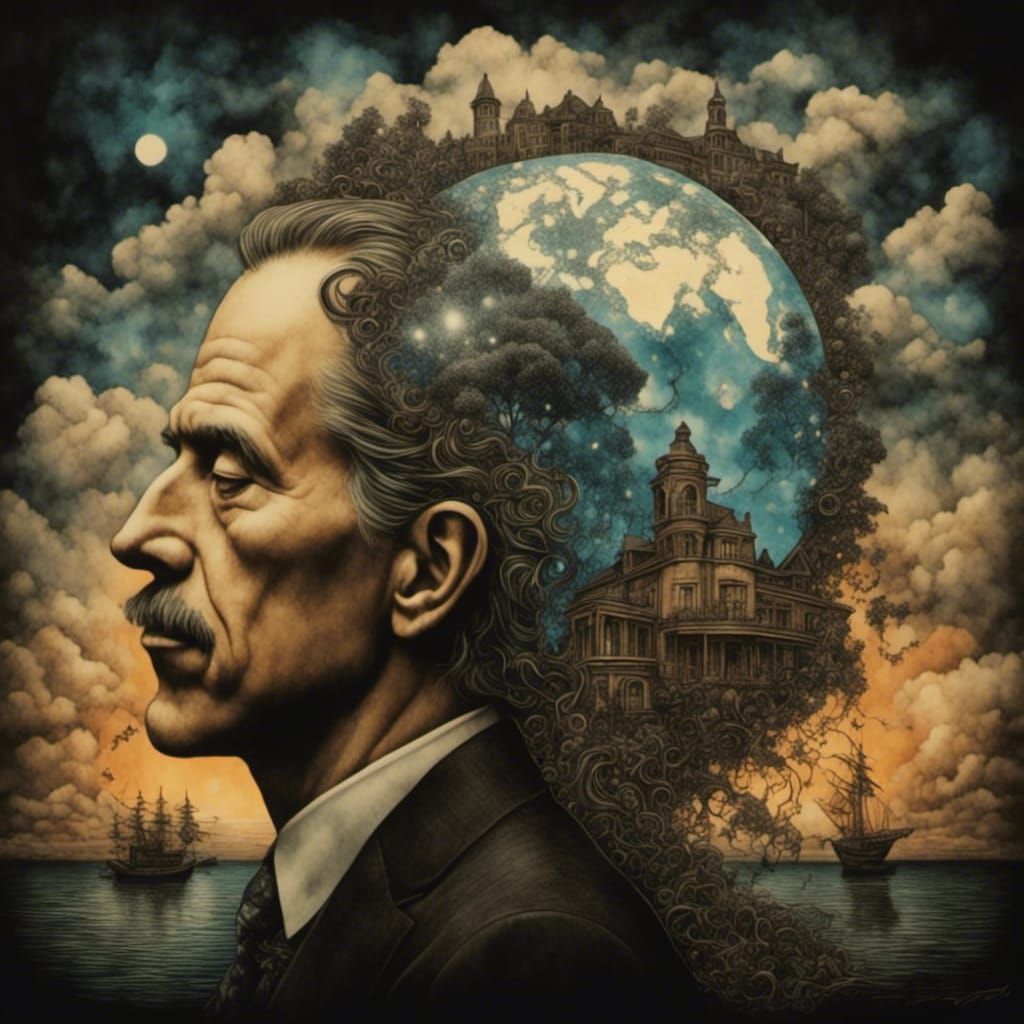 Surreal Sci-Fi Scene in Magritte Style