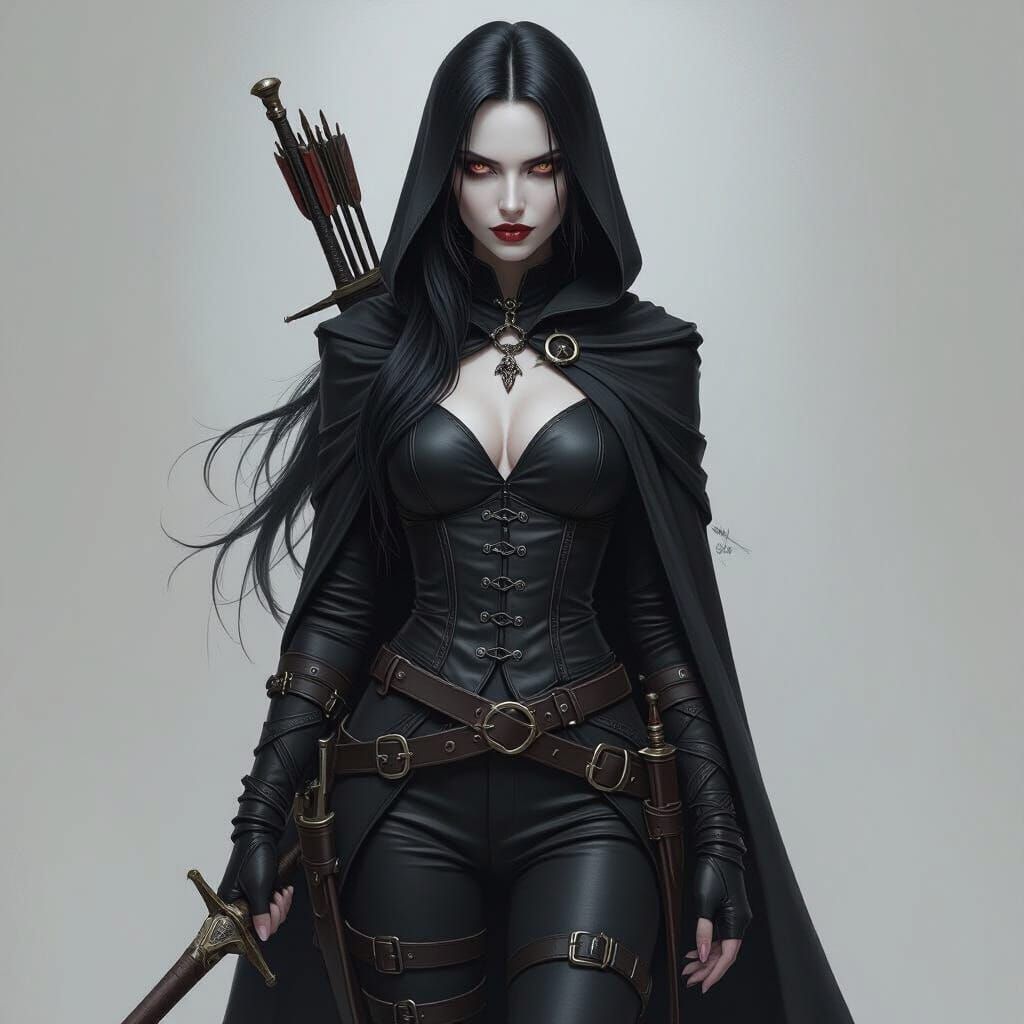 Dhampir Phantom Rogue D&D Character - Shadow Cloak Fantasy A...