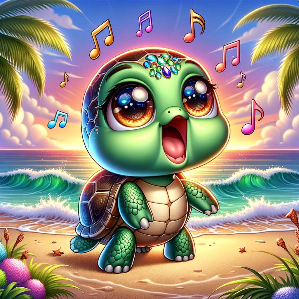 Cute and Chibi Singing Turtle