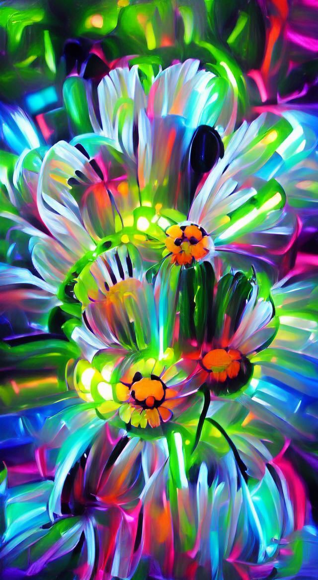 Daisy artwork beautiful colourful abstract glowing neon volu...