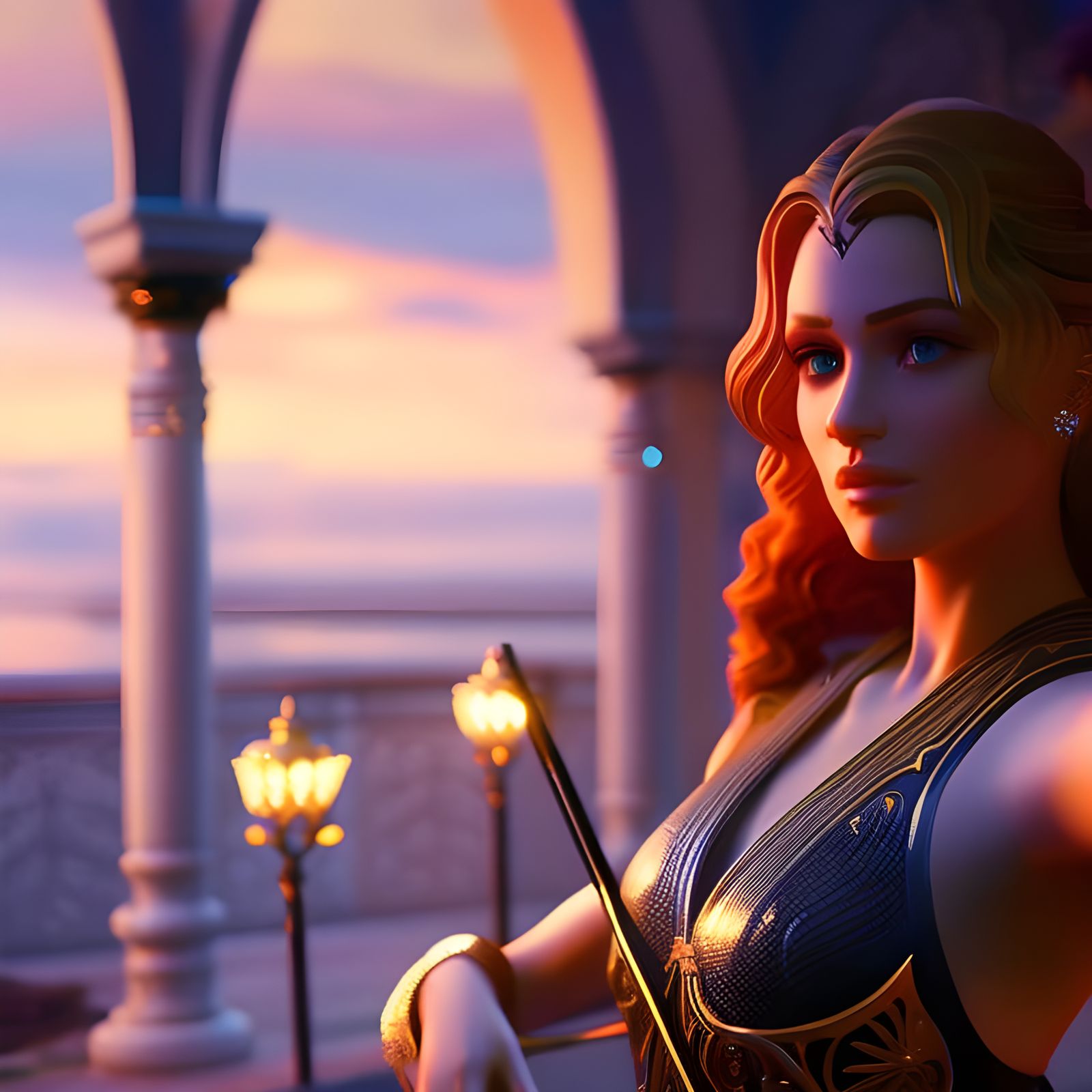 Elegant Girl Plays Violin: Baroque Digital Art