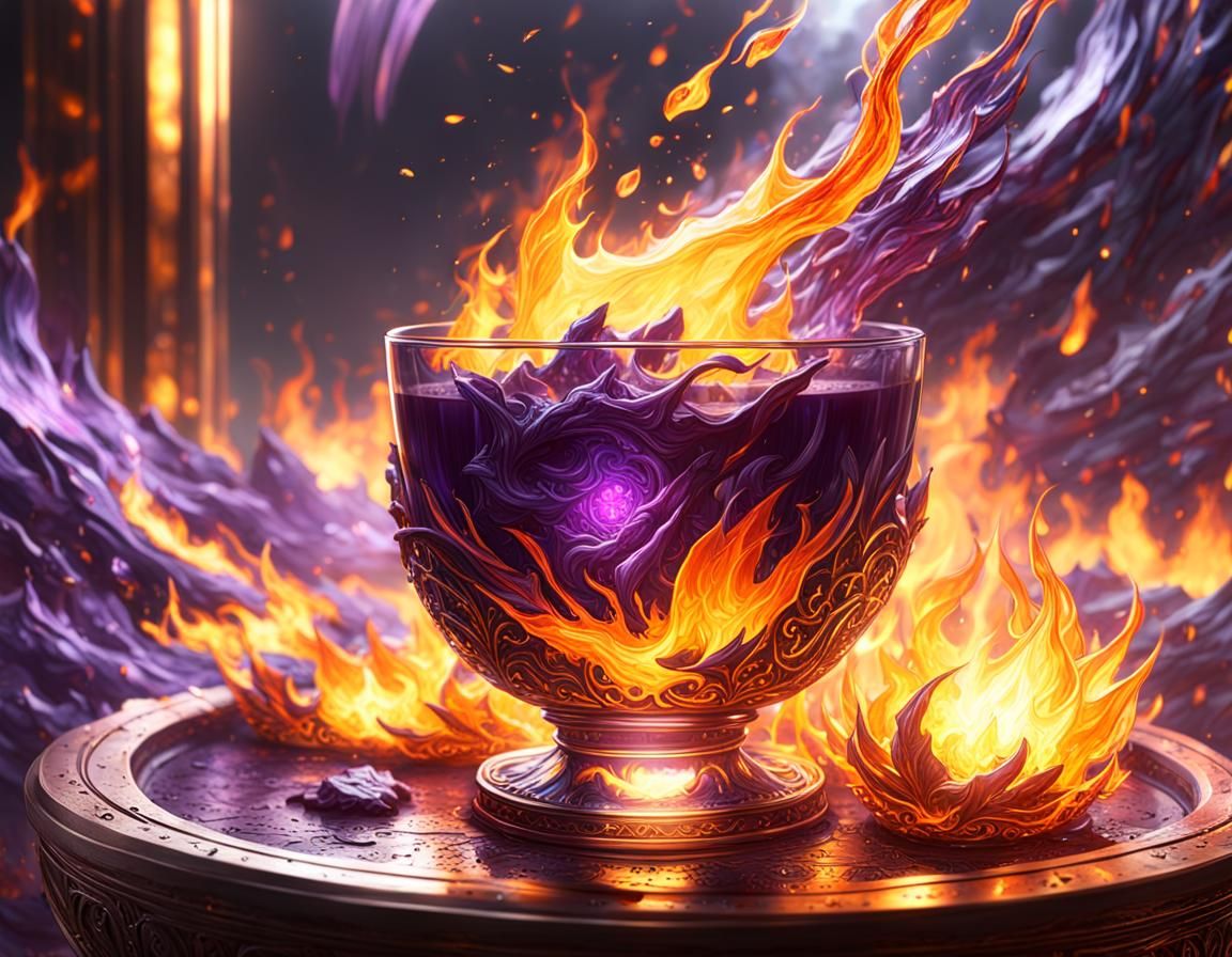 Glass Filled with Fire Storm: Dark Fantasy Art