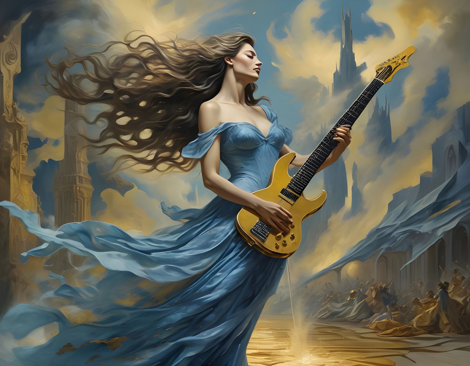 Surreal Blue Goddess Rips Through Electric Guitar Solo on St...