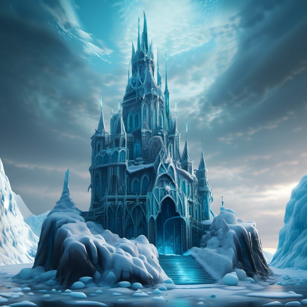 Icy Glass Castle in Antarctic, Detailed Matte Painting
