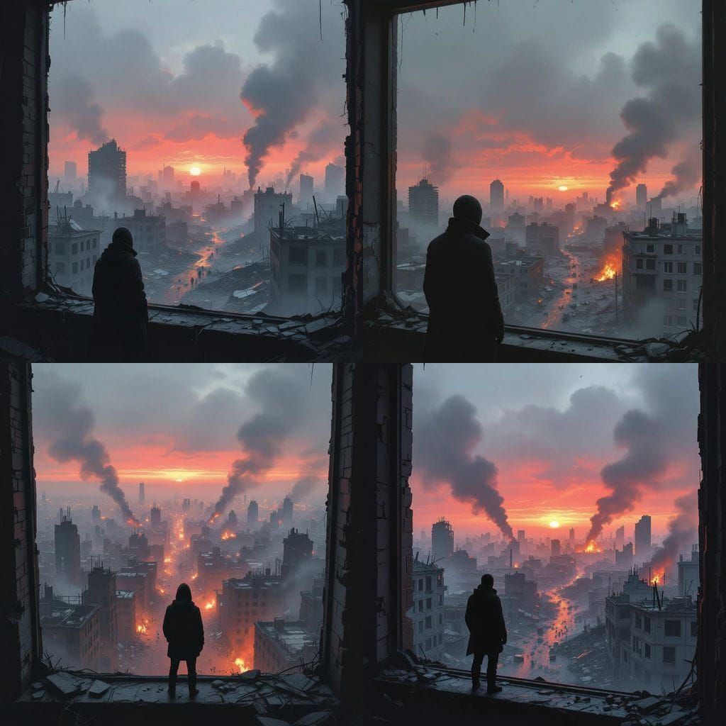 Dystopian Ruined Cityscape From Apartment Window