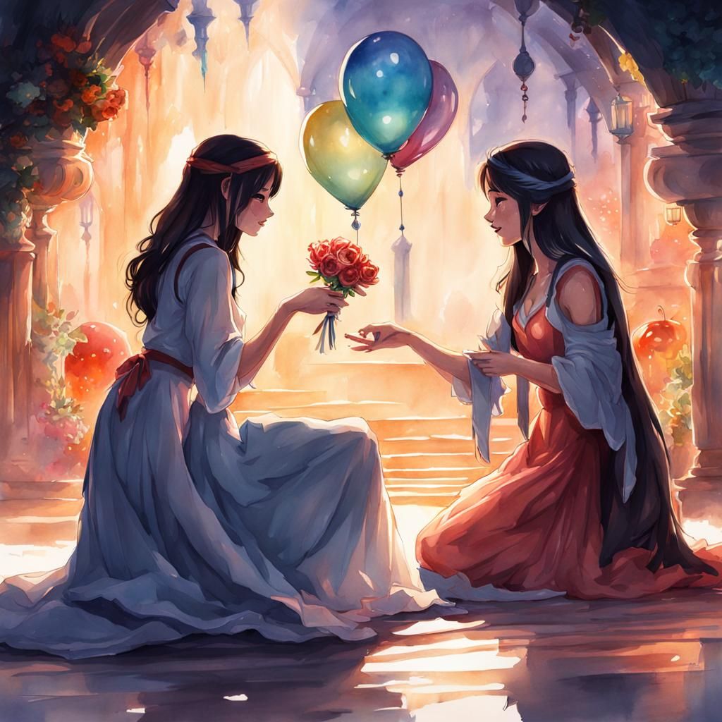 Woman Proposes to Girl in Watercolor Style