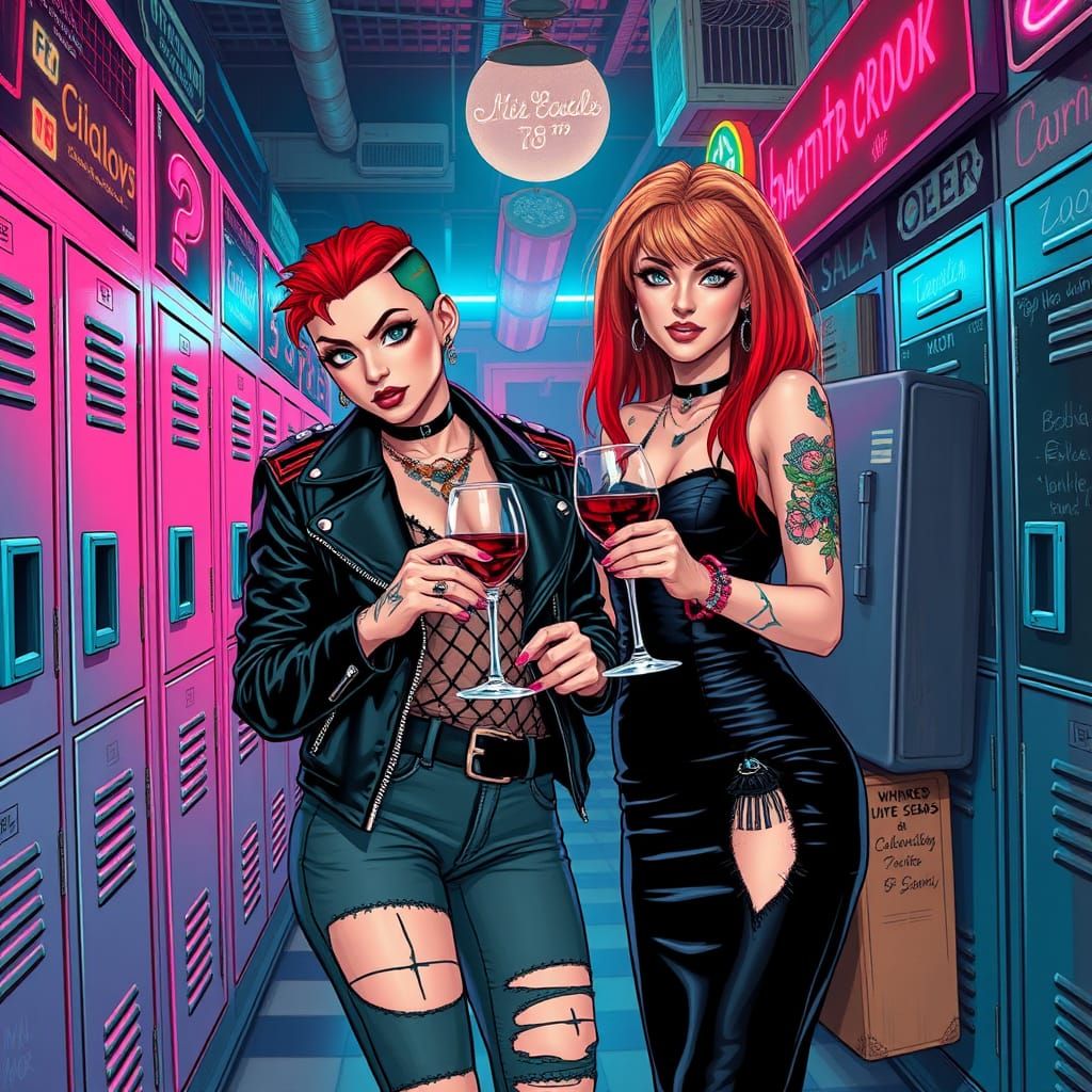 Rebellious Rave Girls in Neon-Lit Locker Room