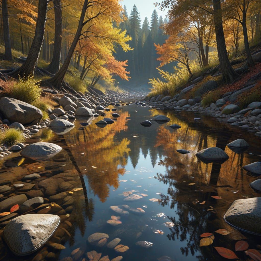 Autumn Forest Reflected in Creek