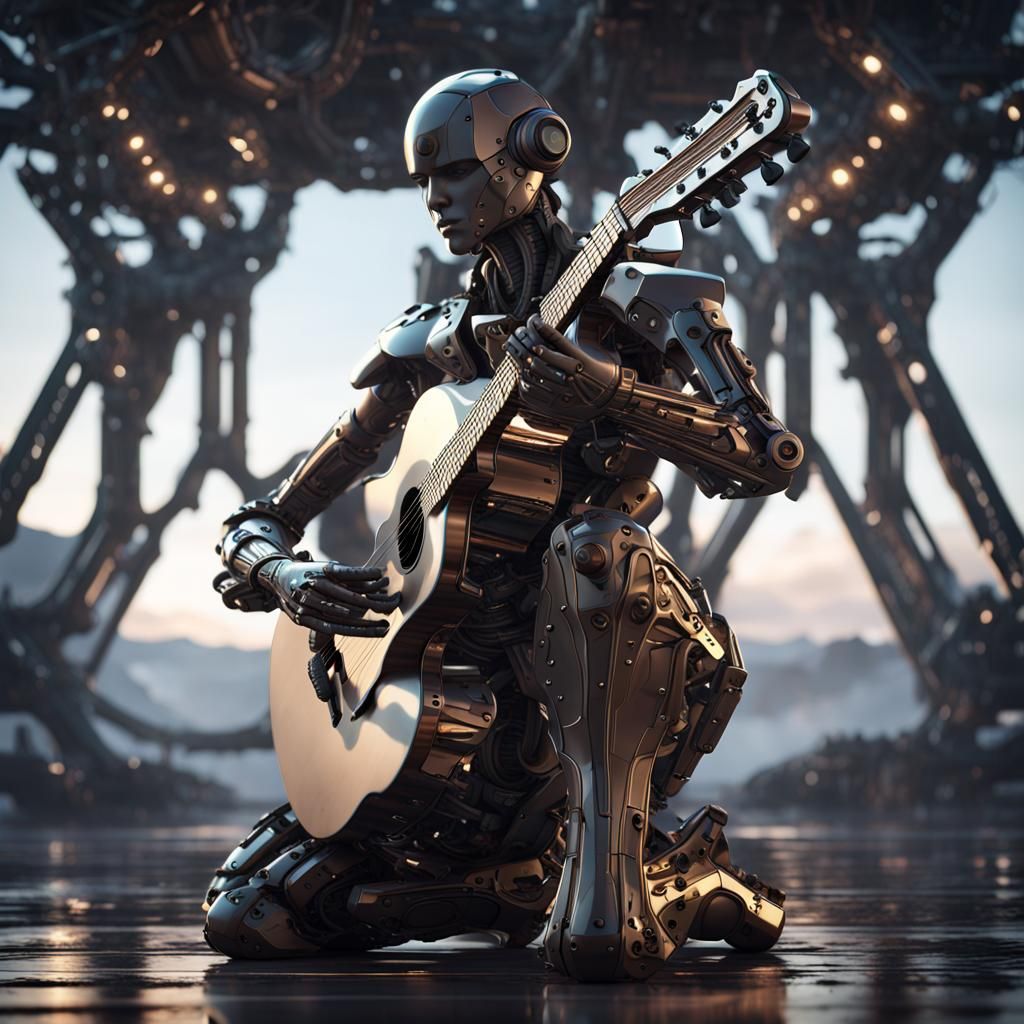 Acoustic Guitarist in Iceland: Futuristic Sci-Fi Art