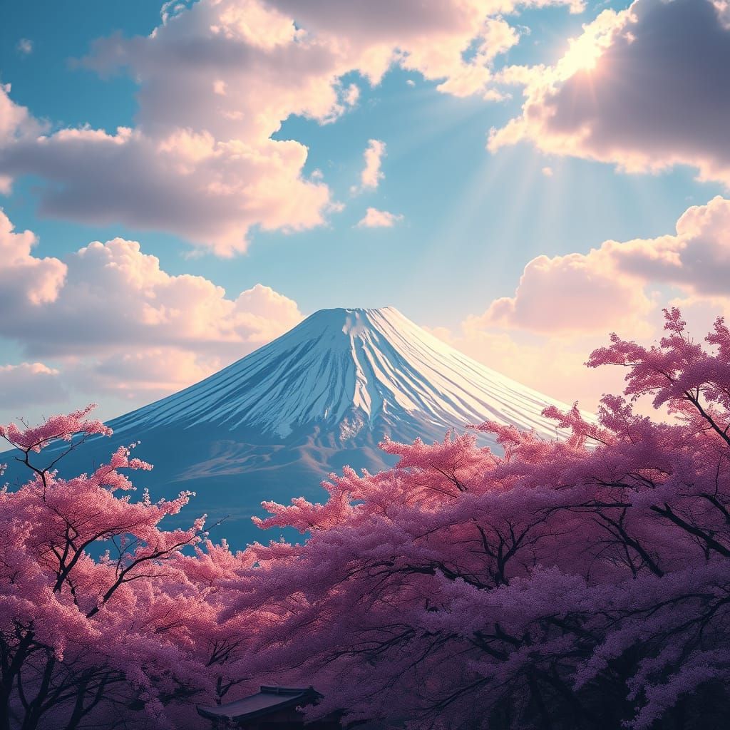 Mt. Fuji in Snowy Cherry Blossom Paradise