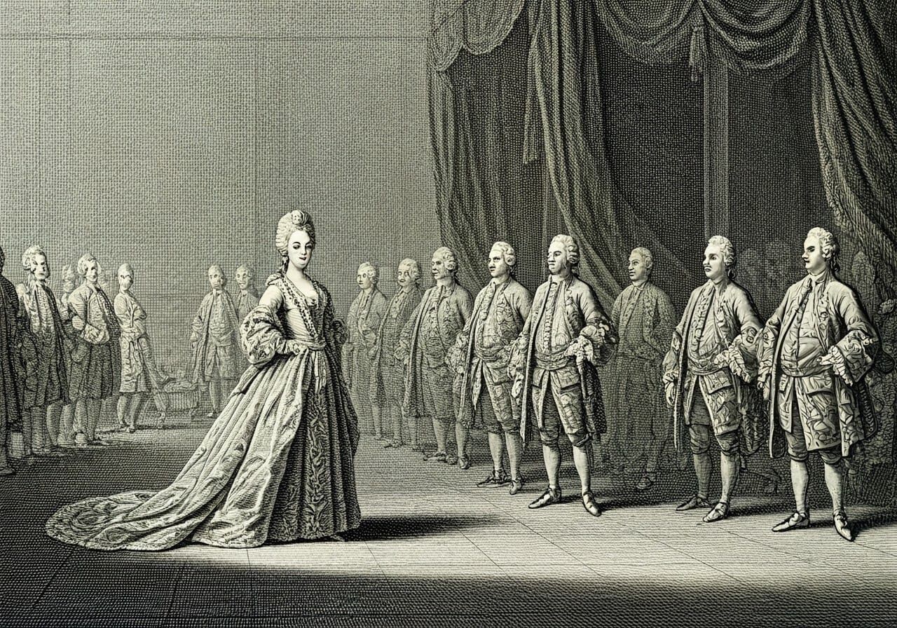 Ink drawing baroque eighteenth century royal court