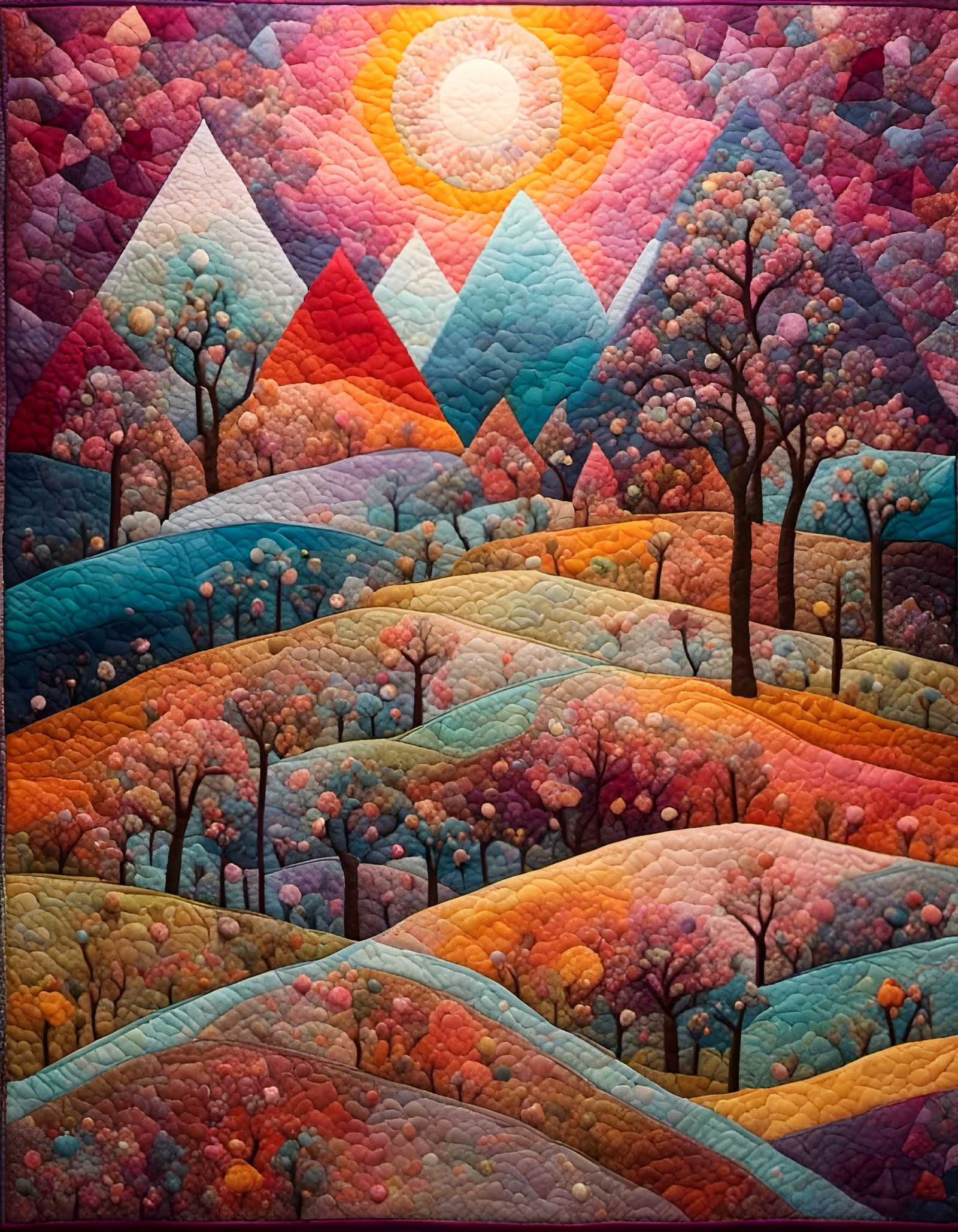 Vivid Abstract Quilt Design with Triangles