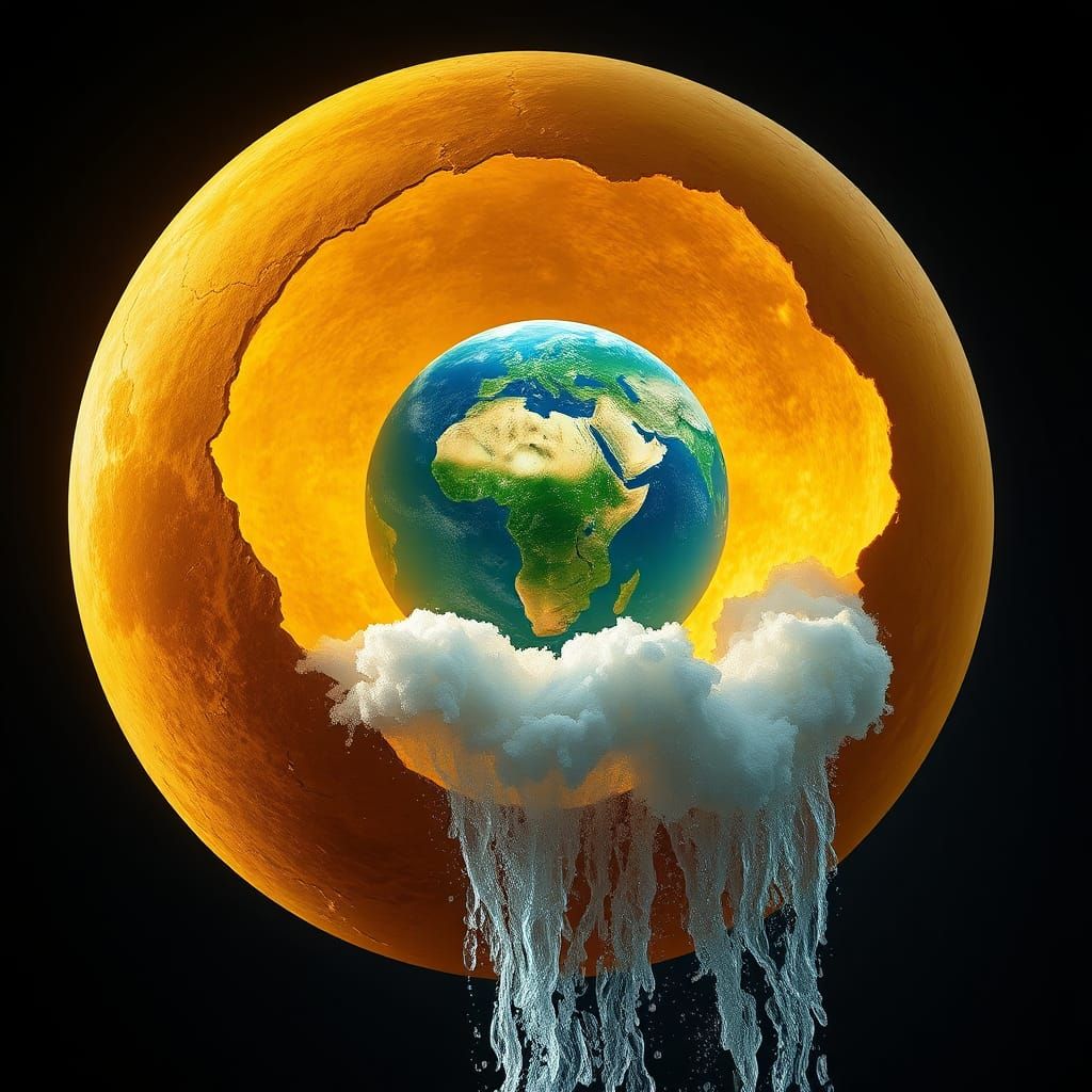 Hyperrealistic Amber Moon Containing Miniature Earth Landsca...