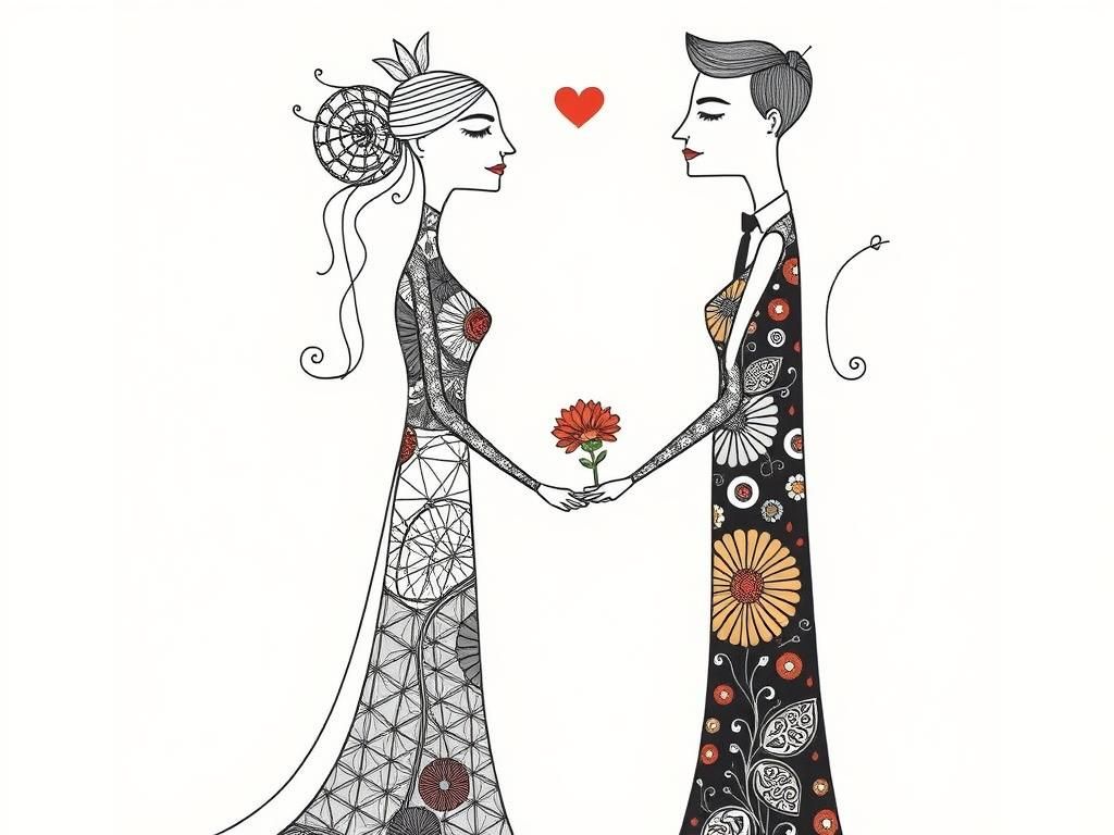 Whimsical Abstract Wedding Couple: A Masterpiece of Color