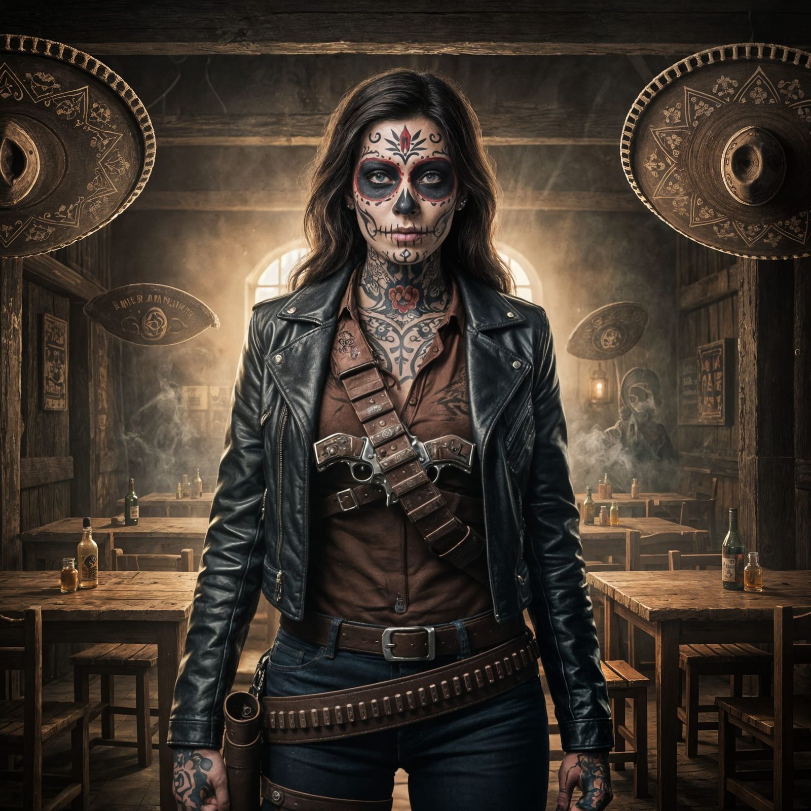 Gangster Woman with Día de los Muertos Tattoos