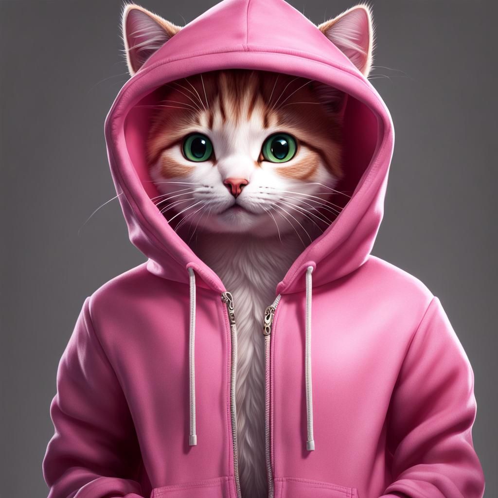 Anthropomorphic Kitty in Pink Hoodie