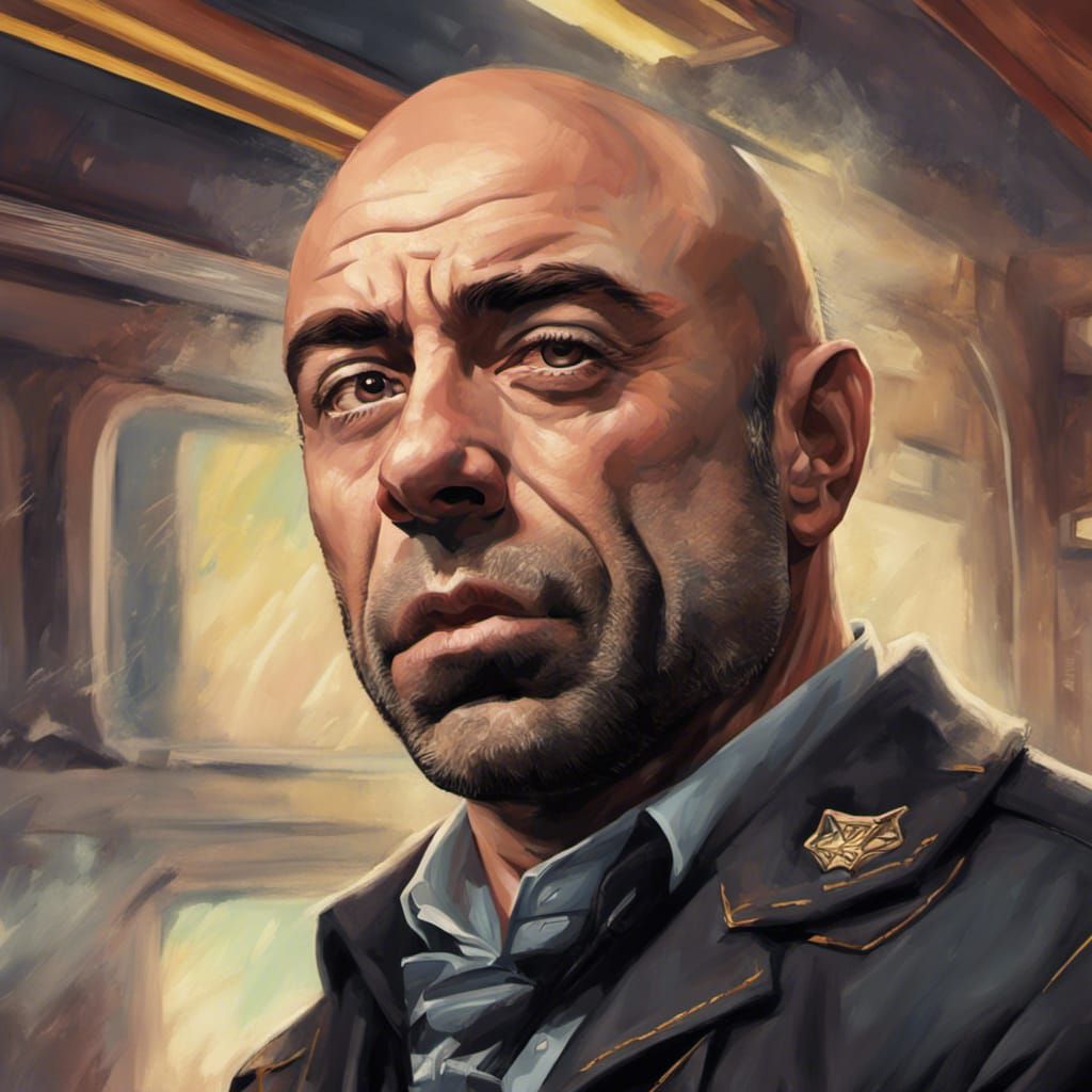 Hyperrealistic Joe Rogan as Train Conductor