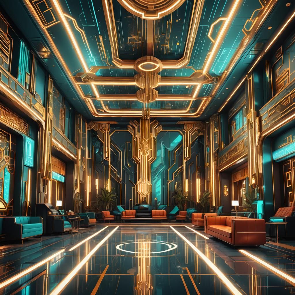 Futuristic Art Deco Room with Neon Lighting