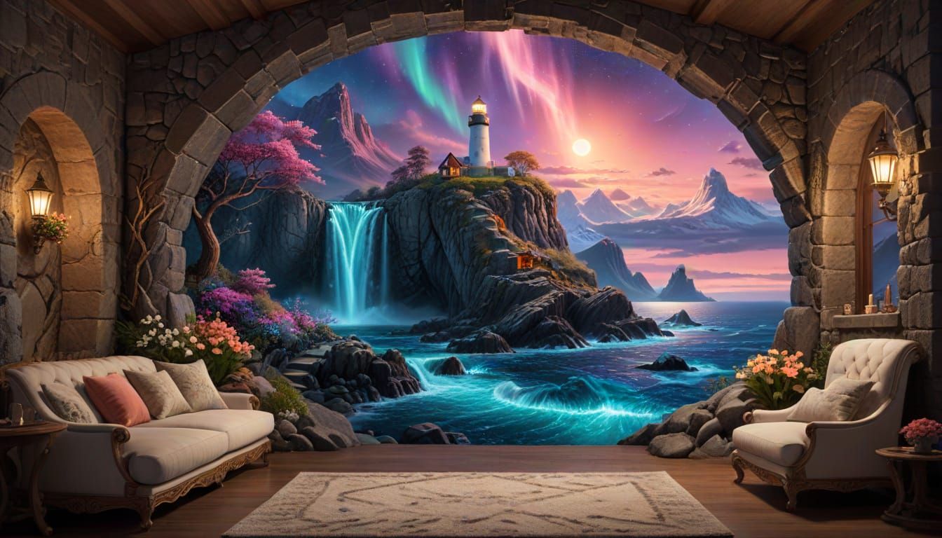 Hallway of Rocky Portals to Diverse Worlds