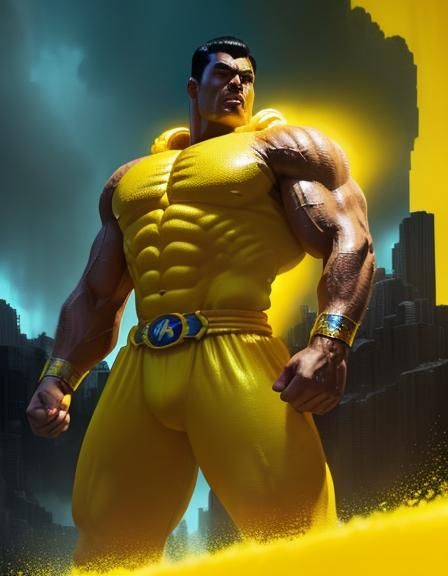 Lemon-Yellow Superhero in Power Pose: Digital Comic Art