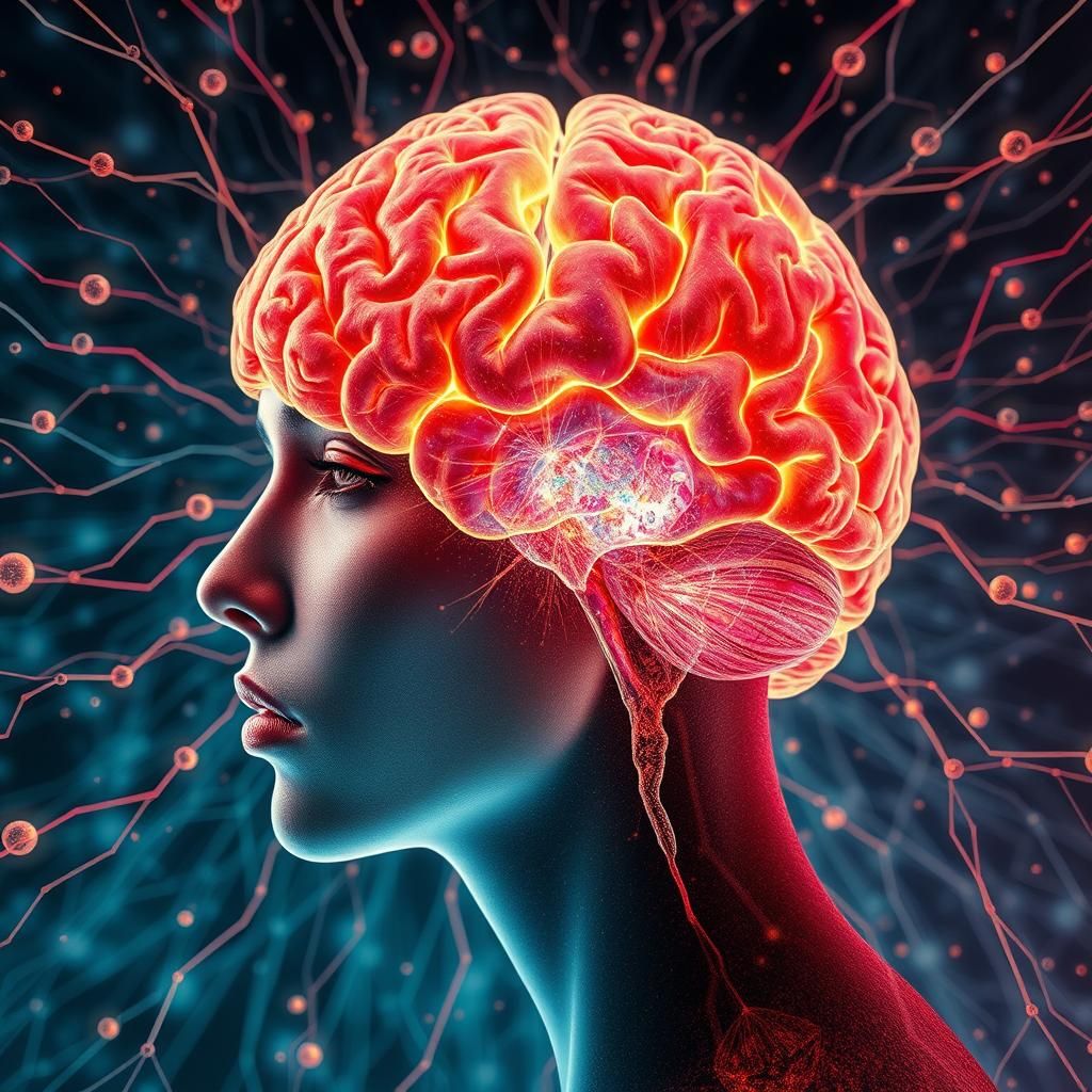 Brain Network in Warped Perspective, Watercolor Style