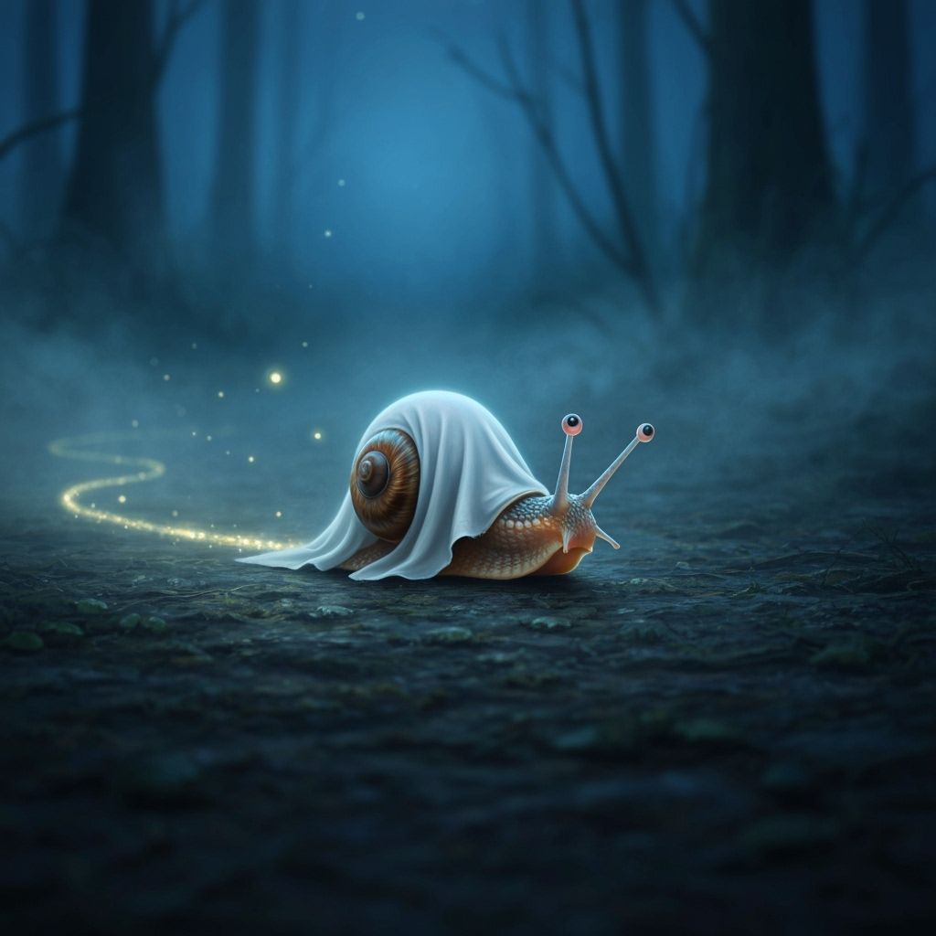 Ghost Snail In Misty Forest Twilight Oil Painting