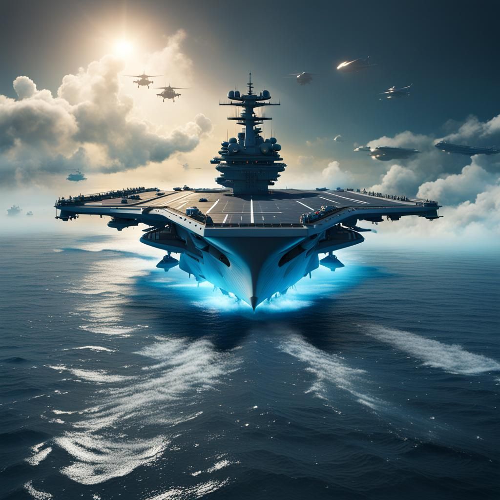 Futuristic Aircraft Carrier Launches Jets: 8K Art