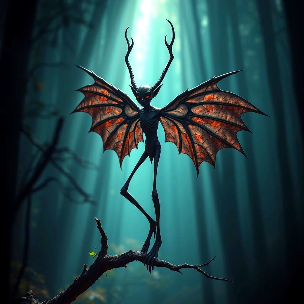 Delicate Dark Harpy Amidst Ethereal Forest