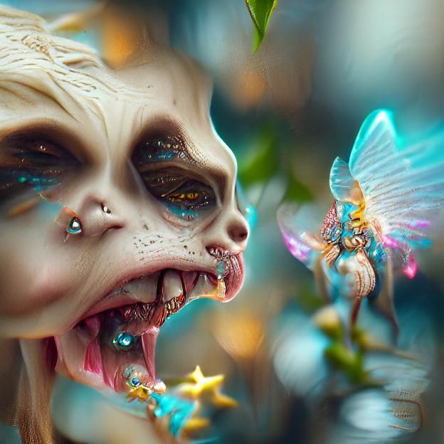 Hyperrealistic Death Fairy Collects Teeth: Digital Matte Pai...