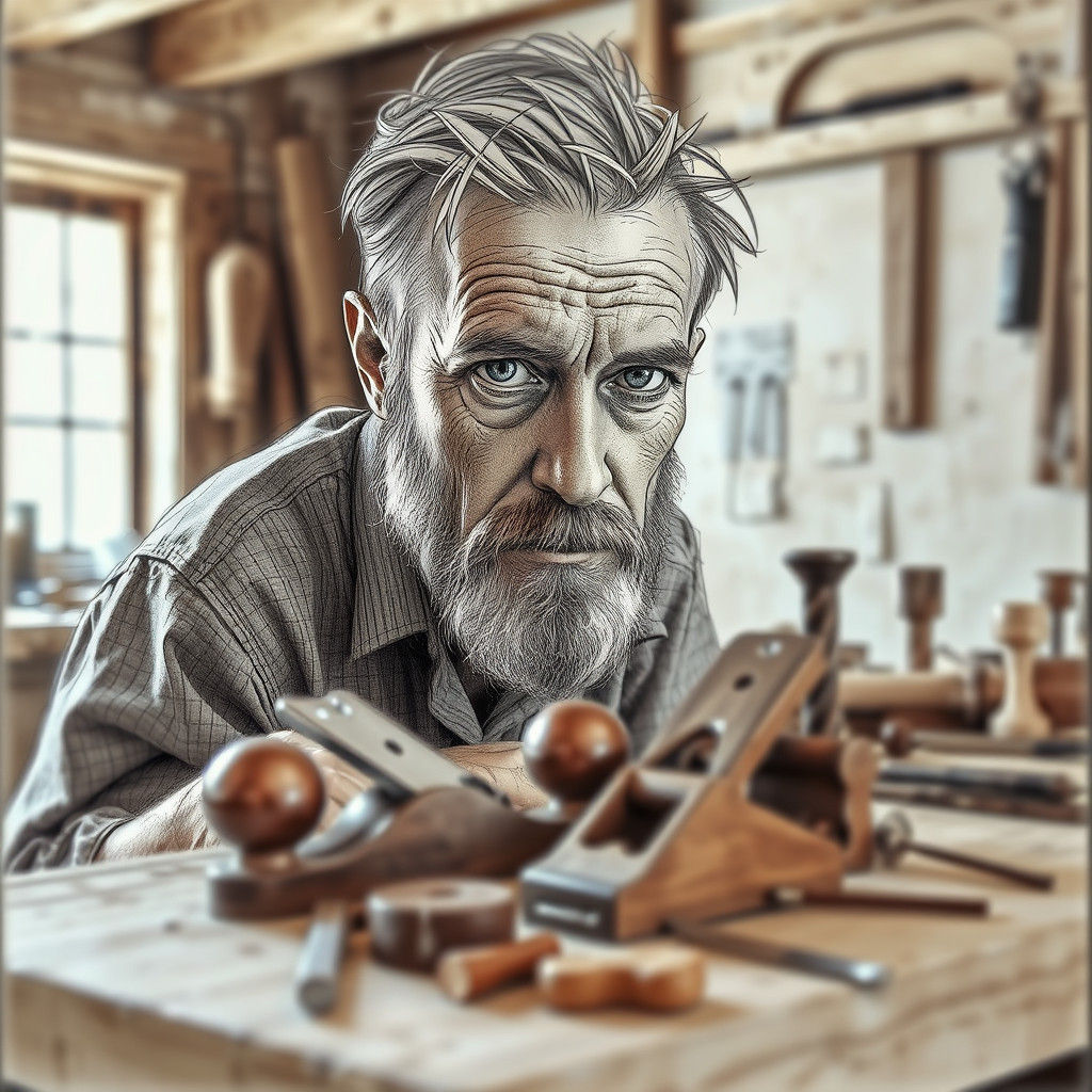 Abstract Sketch of an Old Woodworking Workshop