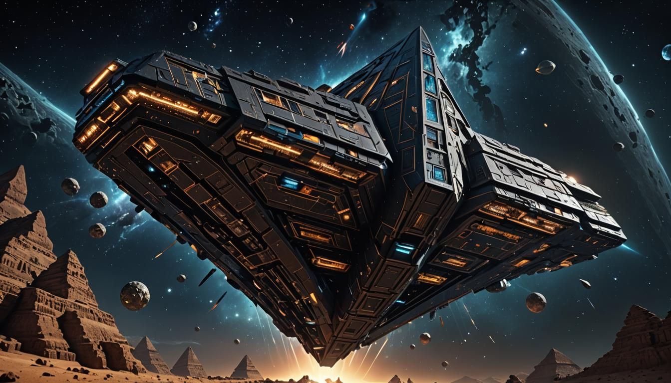 Arc Spaceship Soaring in Deep Space: 8K Resolution