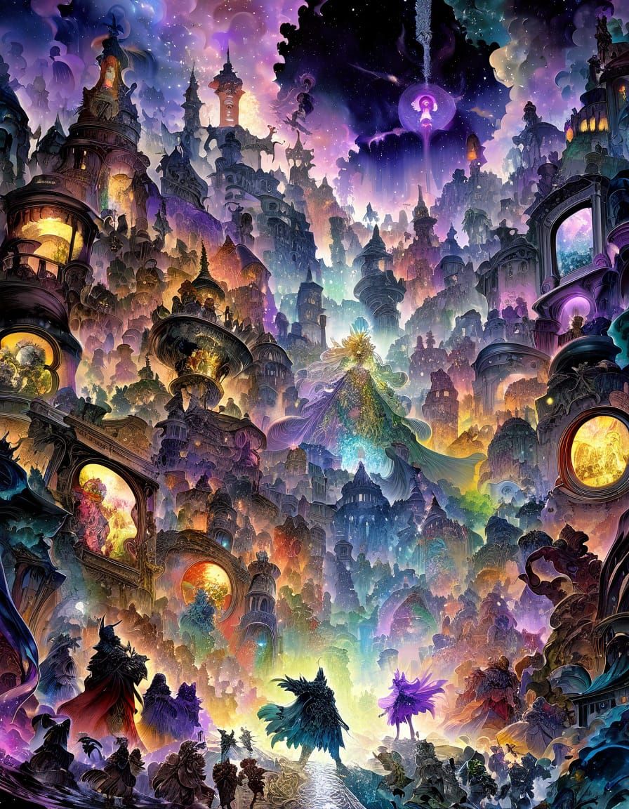 Winged Knight in Amethyst Armor in Magical City