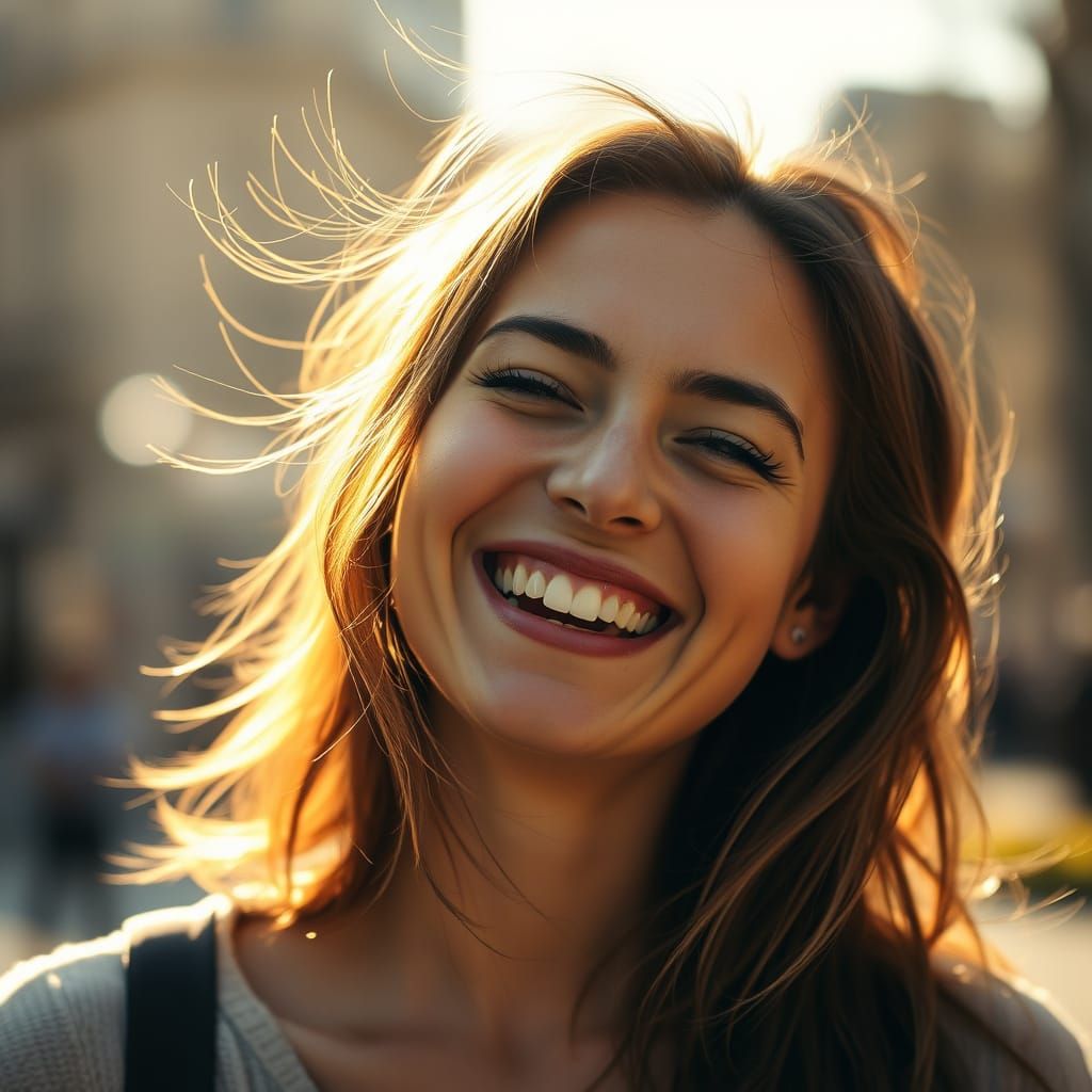 Stunning Candid Portrait of Joyful Woman in Golden Light
