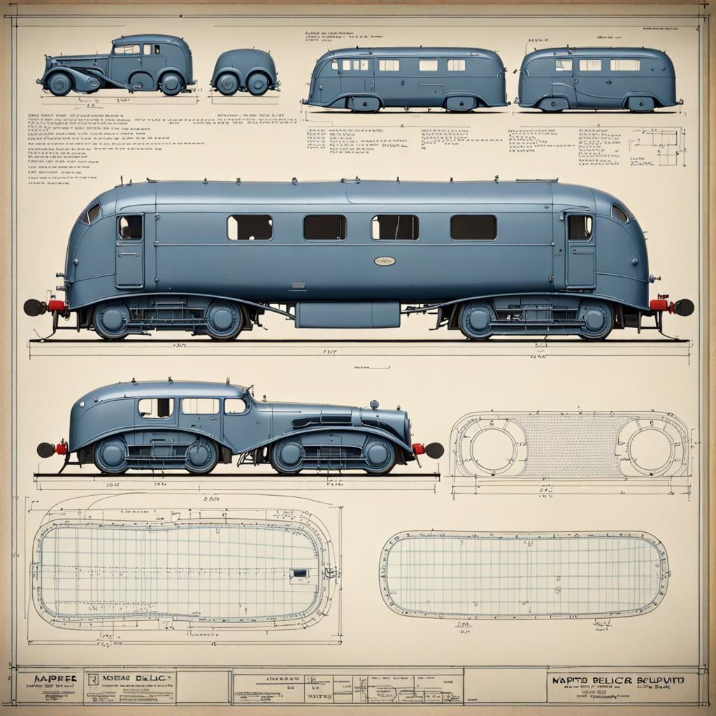 Detailed Blueprint of Napier Deltic Engine