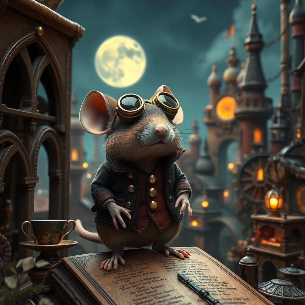 Whimsical Steampunk Mouse Explores Miniature World