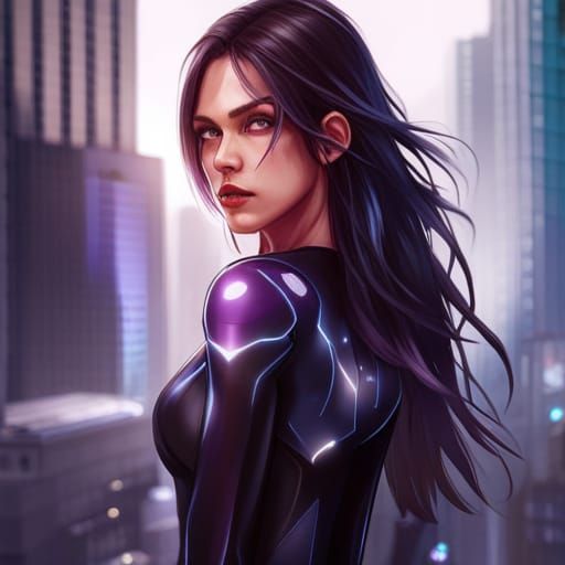 Hyper-Realistic Portrait: Girl in Cyberpunk Cityscape