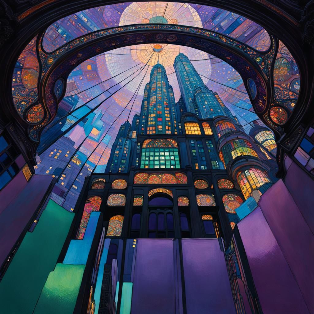 Neon Metropolis in Art Nouveau Style