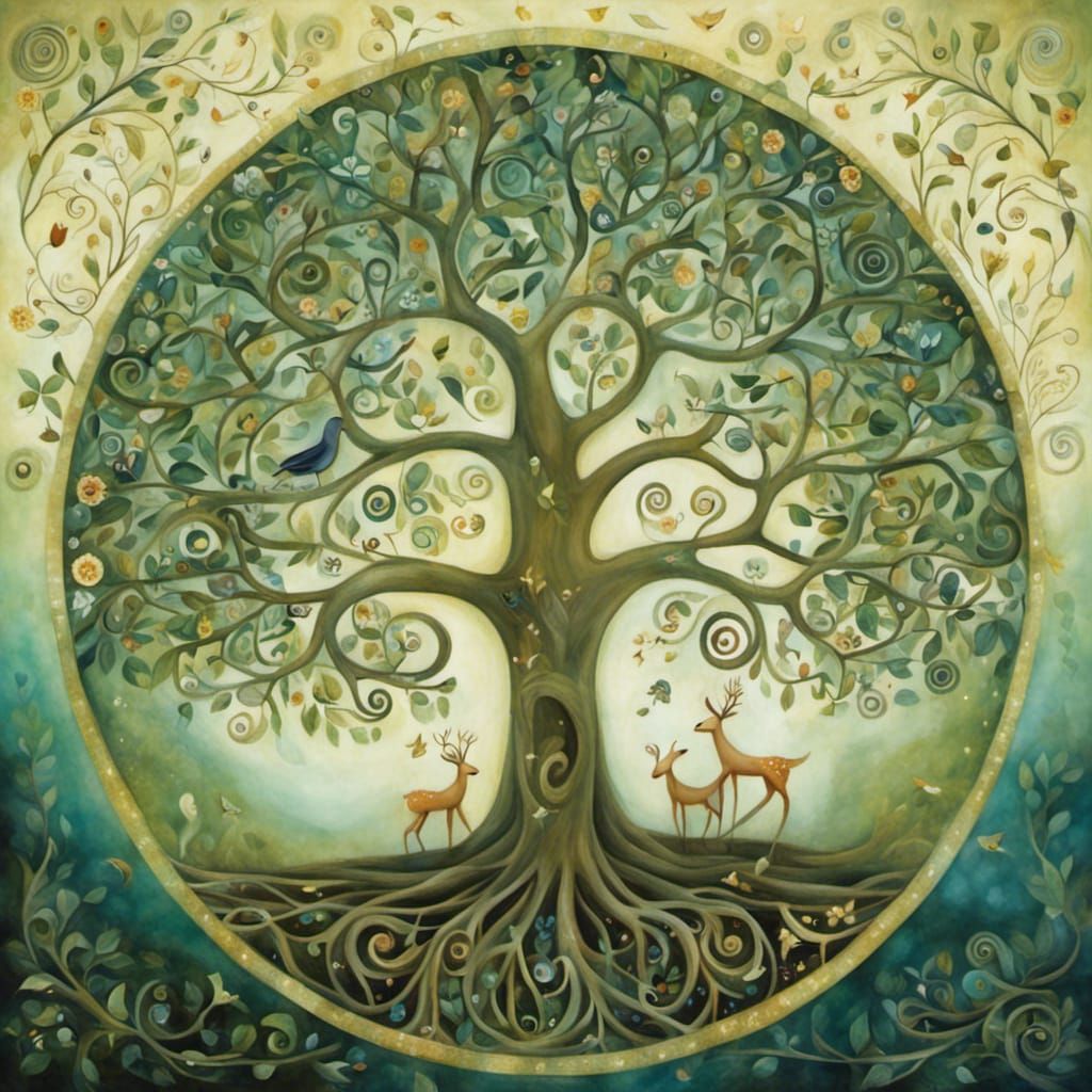 Tree of Life Illustration in Art Nouveau Style