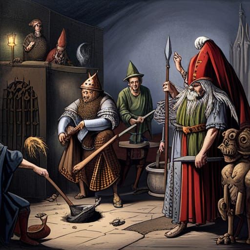Knight Delivers Bats to Wizard in Chamber