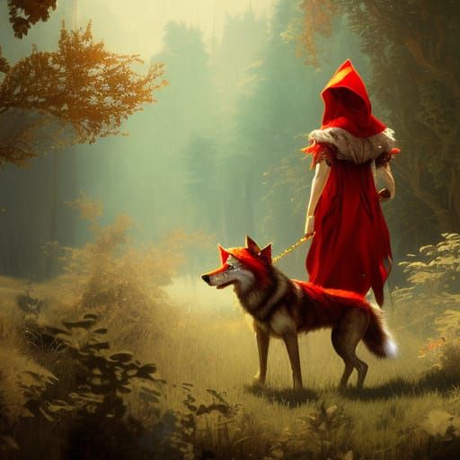 Red Riding Hood and Wolf, Hyperdetailed Concept Art