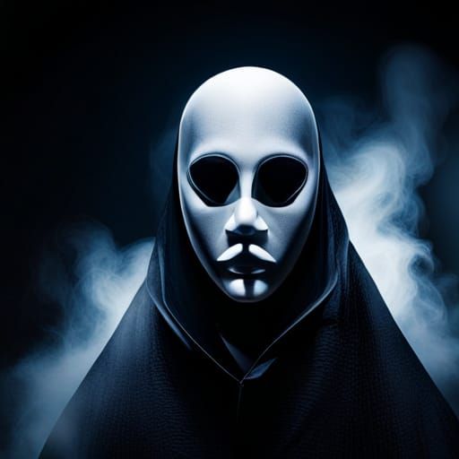 Sinister Masked Phantom in Shadowy Opera House