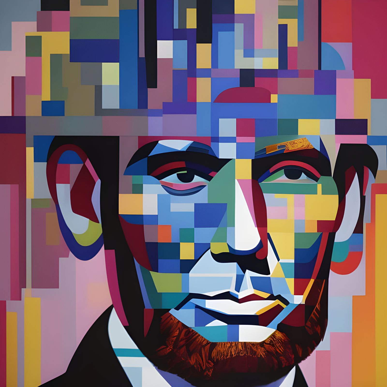 Intricate Neocubist Robot Abraham Lincoln Portrait