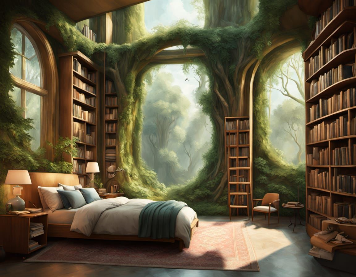 Enchanted Treehouse Library in Whimsical Dreamscape
