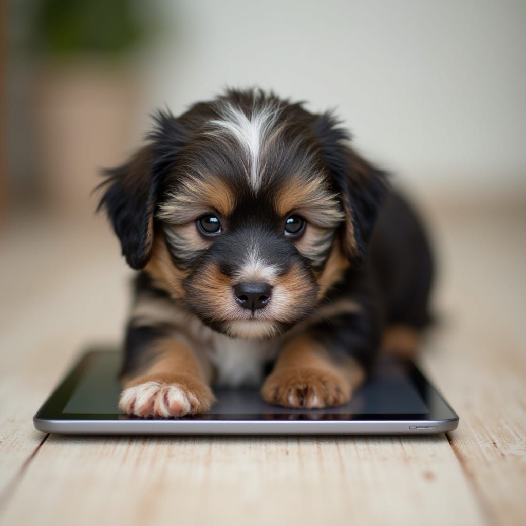 Havanese Puppy Emerges from iPad