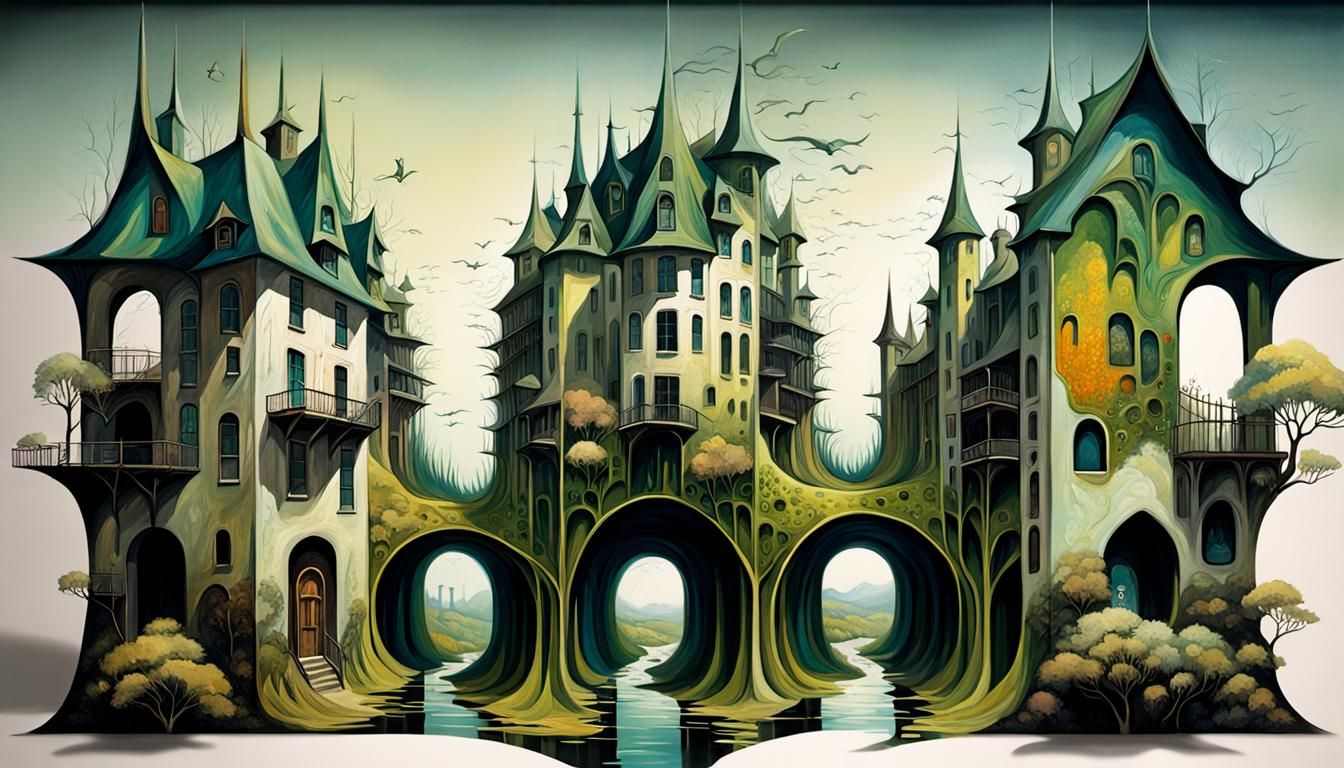 Andrew Wyeth-Inspired Oil Painting of Springtime Village Sce...