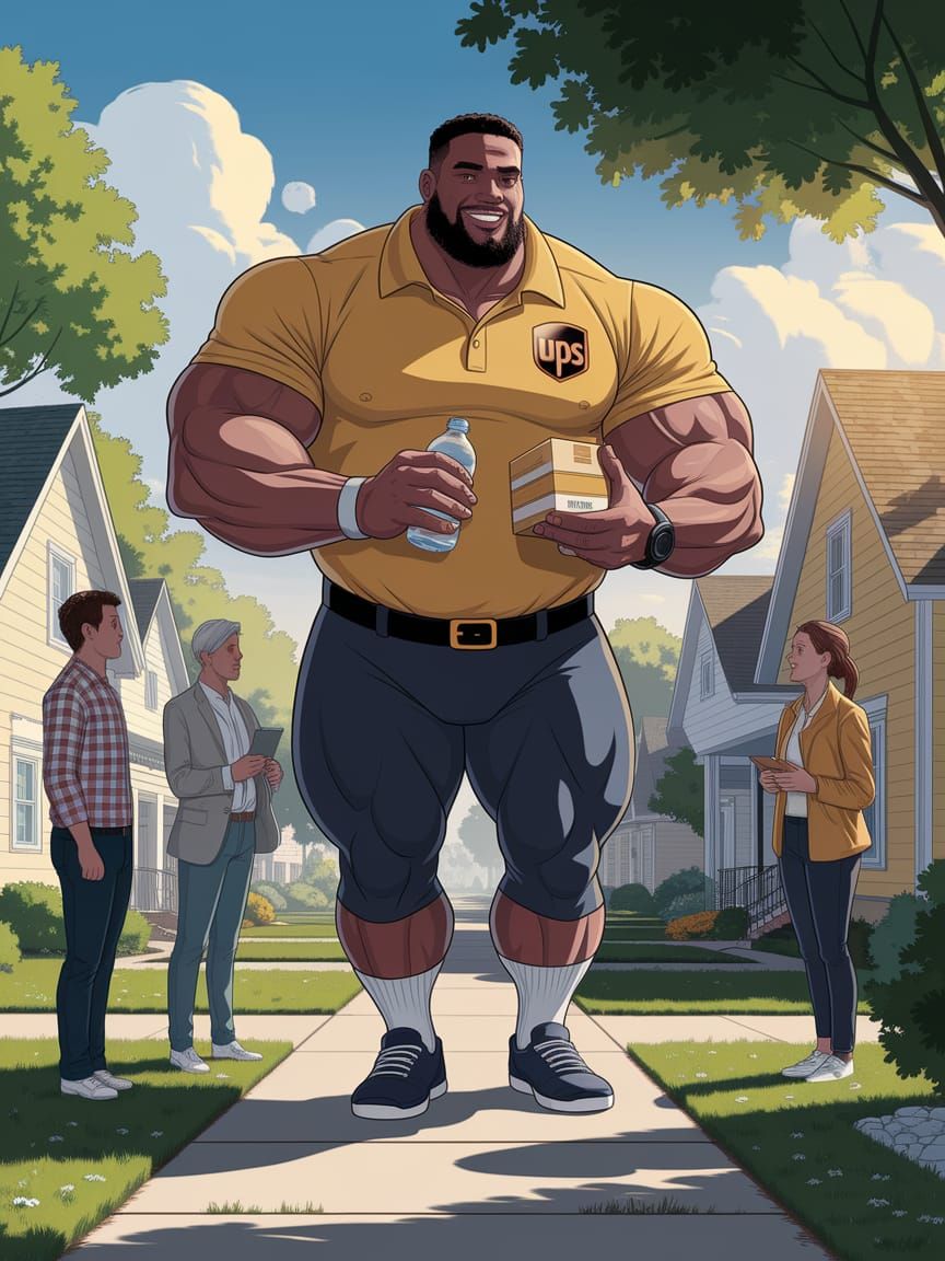 Chiseled UPS Man Delivers in Suburban Neighborhood