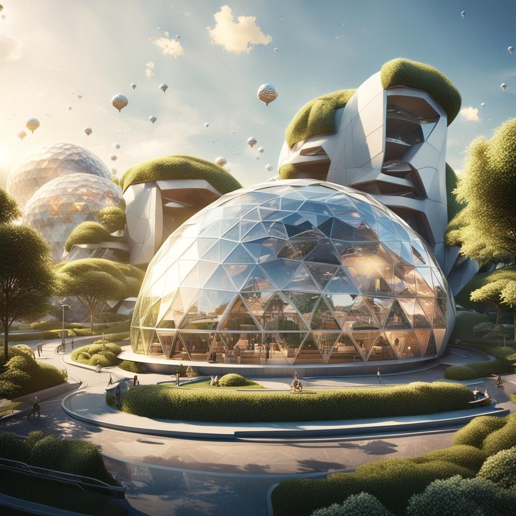Futuristic City Housed in Geodesic Dome
